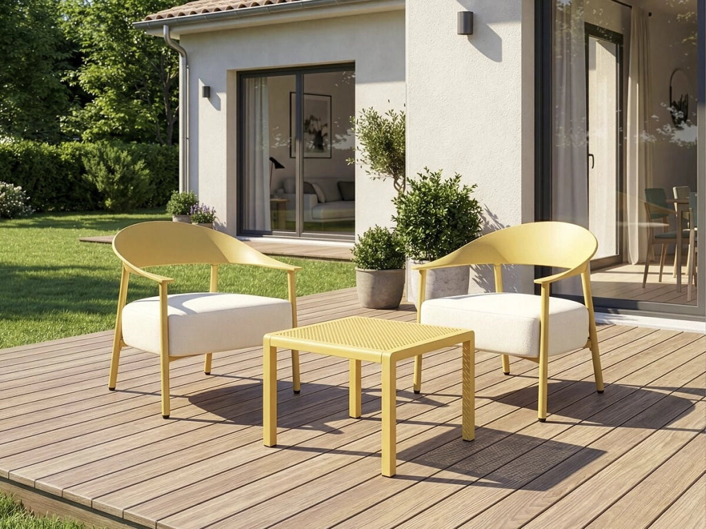 Set di mobili da giardino in metallo e plastica "Céora" - 2 posti - Giallo