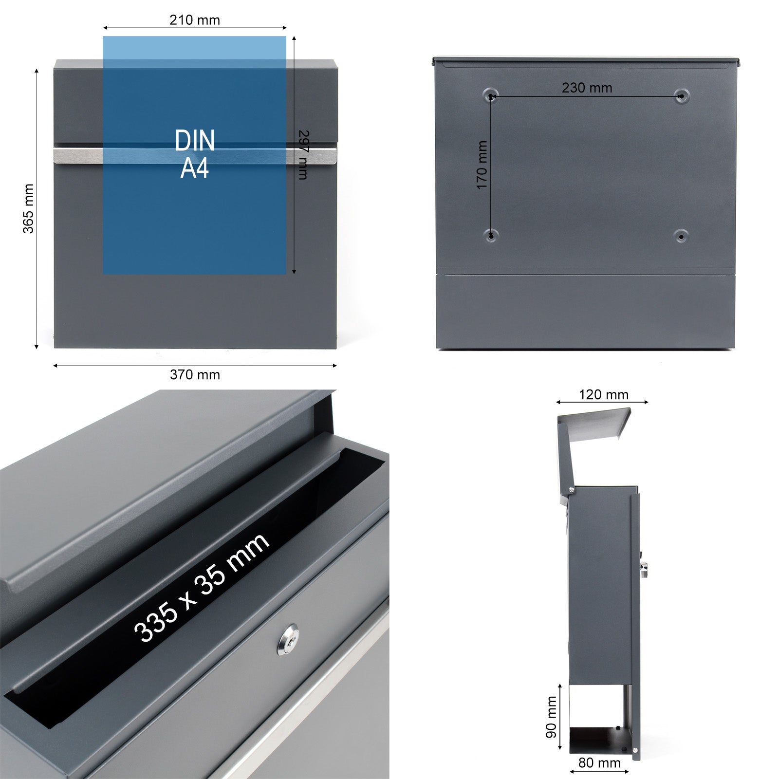 Cassetta postale con vano portagiornale V50 antracite + inox 370 x 105 x 370 mm