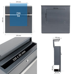 Cassetta postale con vano portagiornale V50 antracite + inox 370 x 105 x 370 mm