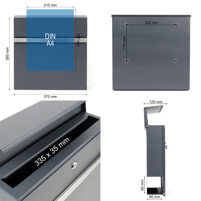 Cassetta postale con vano portagiornale V50 antracite + inox 370 x 105 x 370 mm