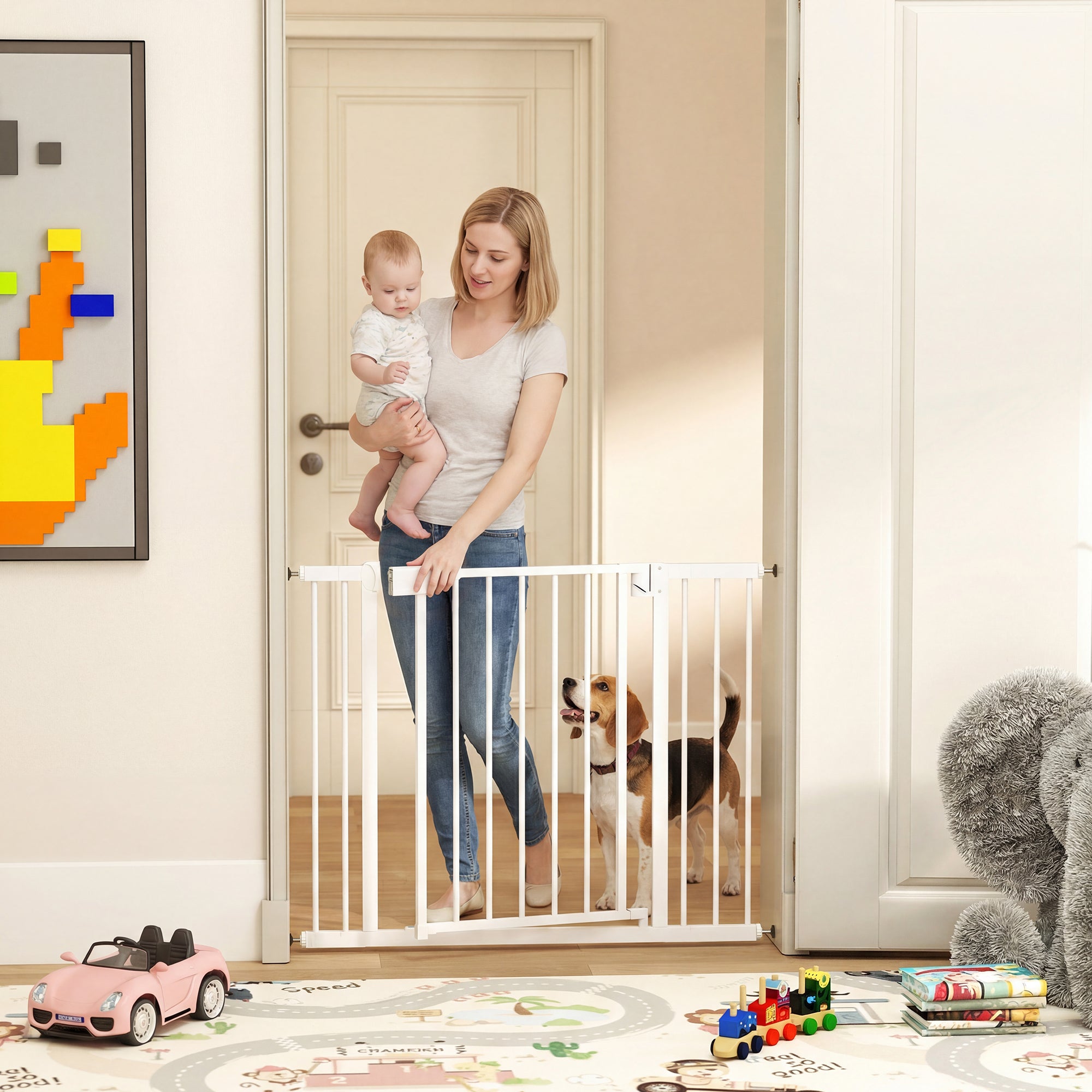 Cancello di Sicurezza per Bambini e Animali 76-103x76 cm Chiusura Automatica e Montaggio a Pressione Bianco