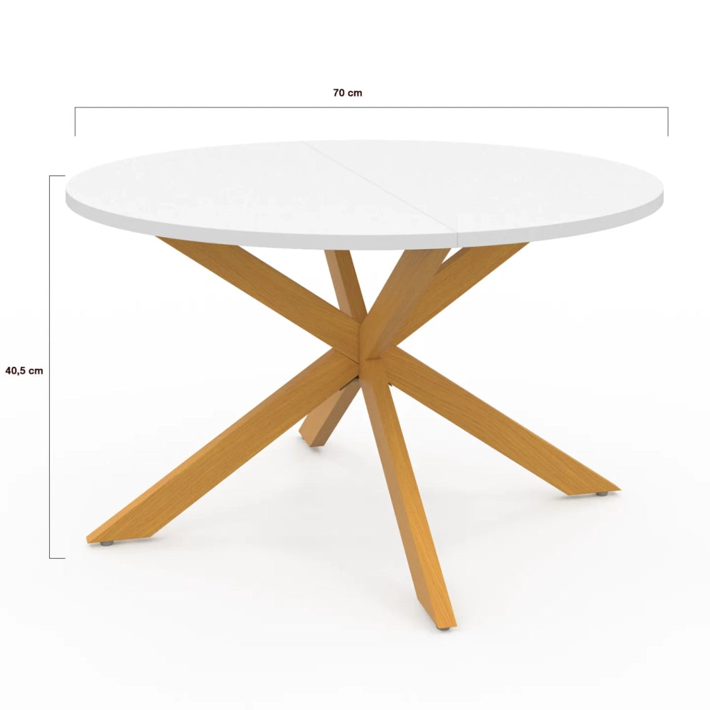 IDMarket - Tavolino rotondo GISELE, 70 cm, gamba a ragno, piano bianco e gamba effetto legno