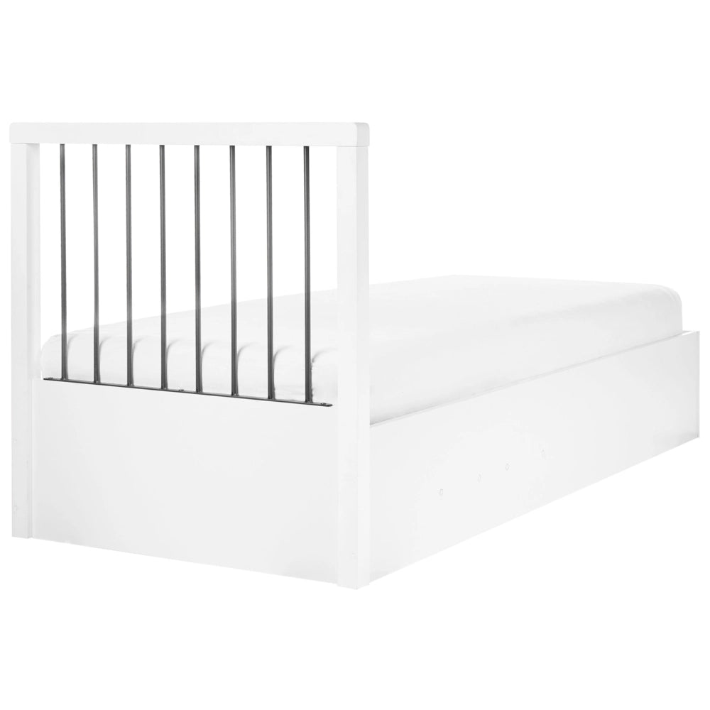 Letto singolo contenitore in legno bianco con doghe in legno 90 x 200 cm cameretta camera degli ospiti