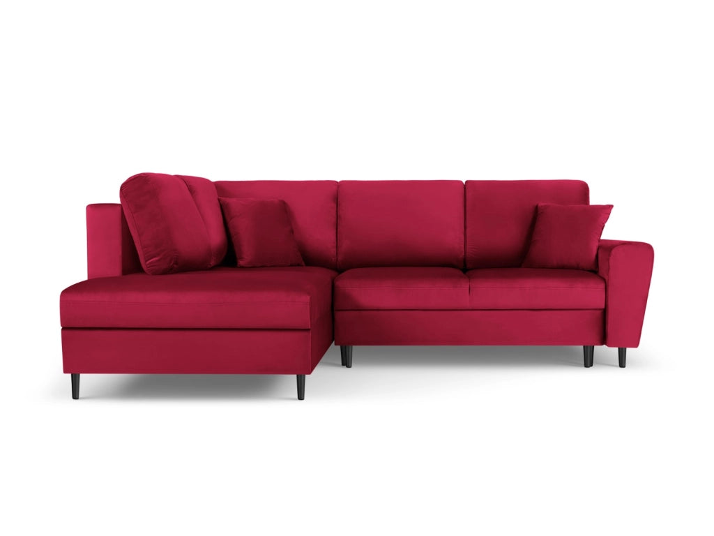 Cosmopolitan Design - Divano convertibile angolare sinistro con contenitore "Kyoto" 5 posti in velluto rosso 