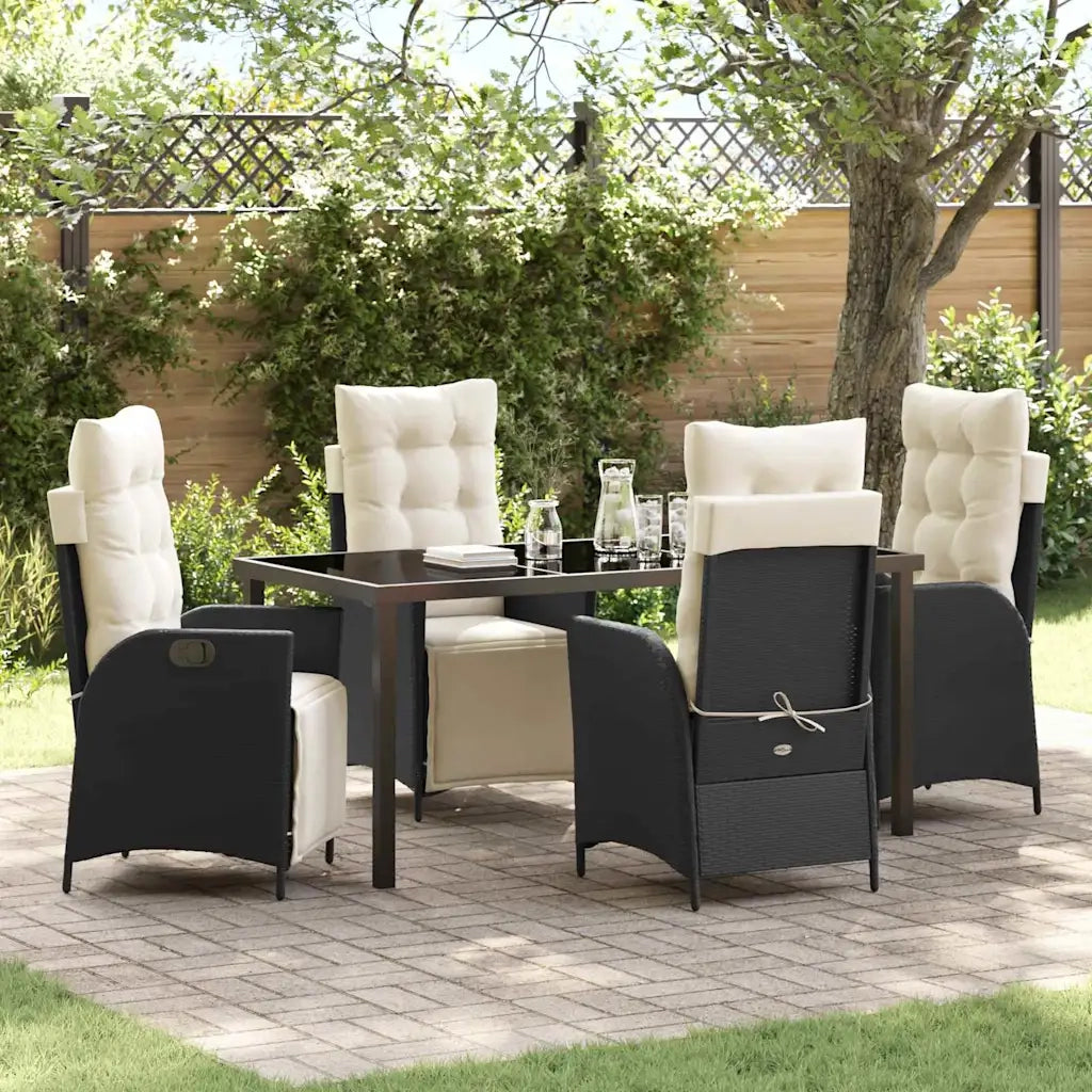 Set da Pranzo per Giardino con cuscino 5 pcs Nero polyrattan 3380529