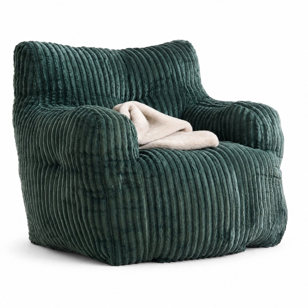 Sitzsack morbido in velluto a coste verde con imbottitura in schiuma memory