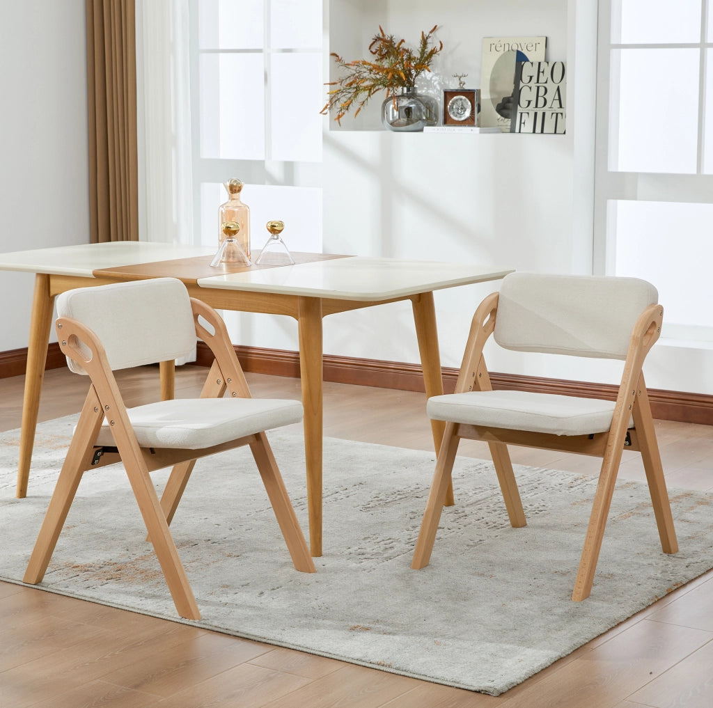 Sedia pieghevole imbottita in legno; beige