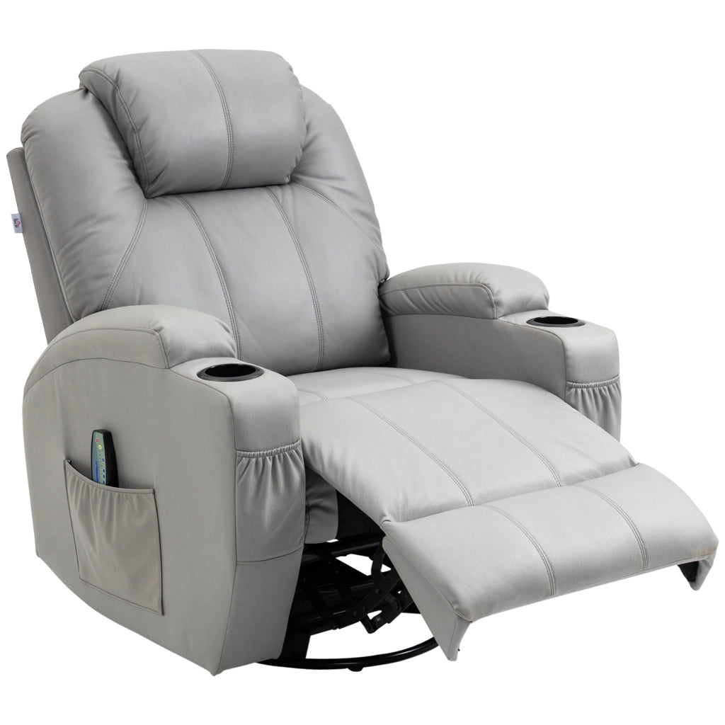 Poltrona Massaggiante e Reclinabile con Poggiapiedi e Telecomando. in Pelle PU. 89x99x106 cm. Grigio