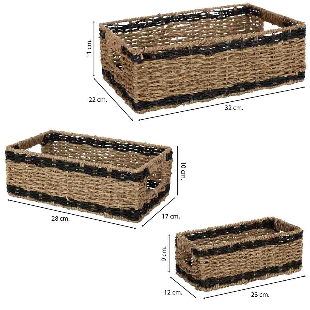 Set di 3 cestini in giunco ​​marrone 32x22xh11, 28x17xh10, 23x12xh9