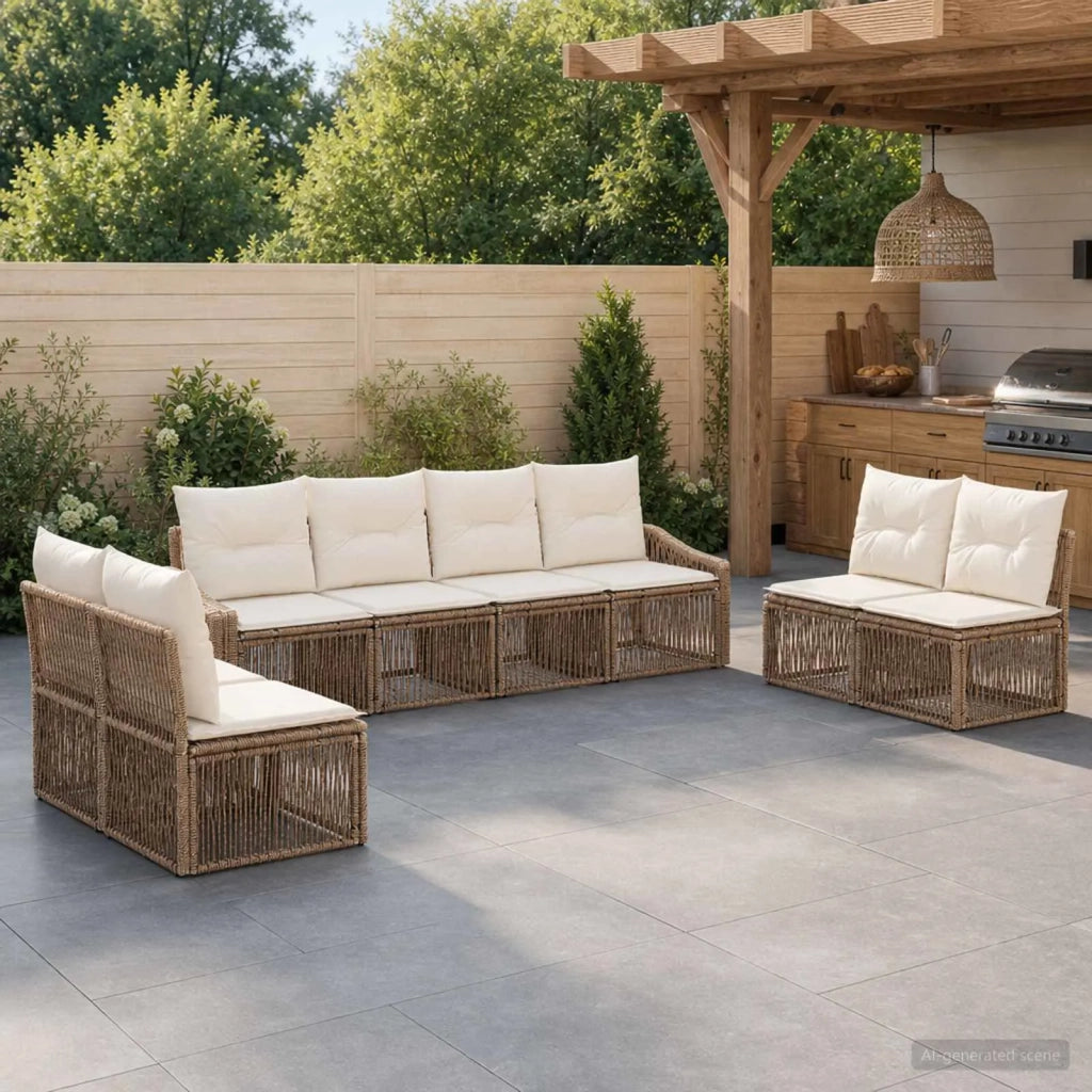 Set Divano da Giardino 8 pz Beige polyrattan 3435981