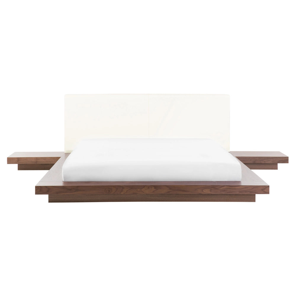 Letto ad acqua in stile giapponese in frassino marrone 160 x 200 cm testata in legno impiallacciato MDF testata in ecopelle camera da letto basso profilo