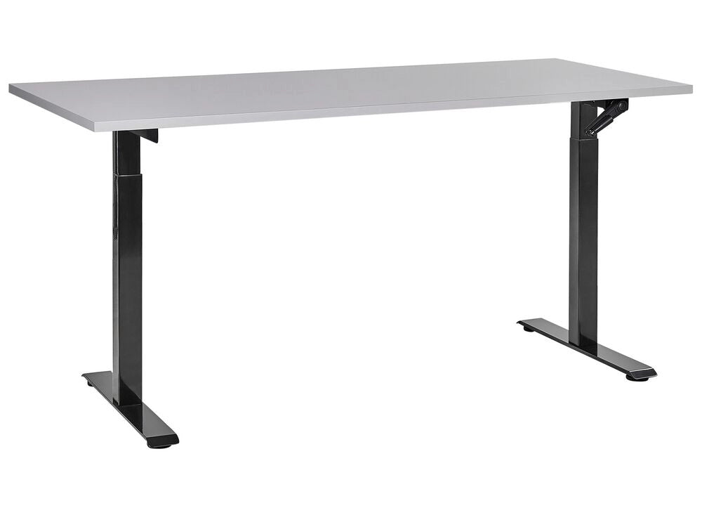 Scrivania regolabile manualmente in altezza Piano del tavolo legno nero Telaio in acciaio grigio 120 x 72 cm Piedi quadrati Design moderno Ufficio