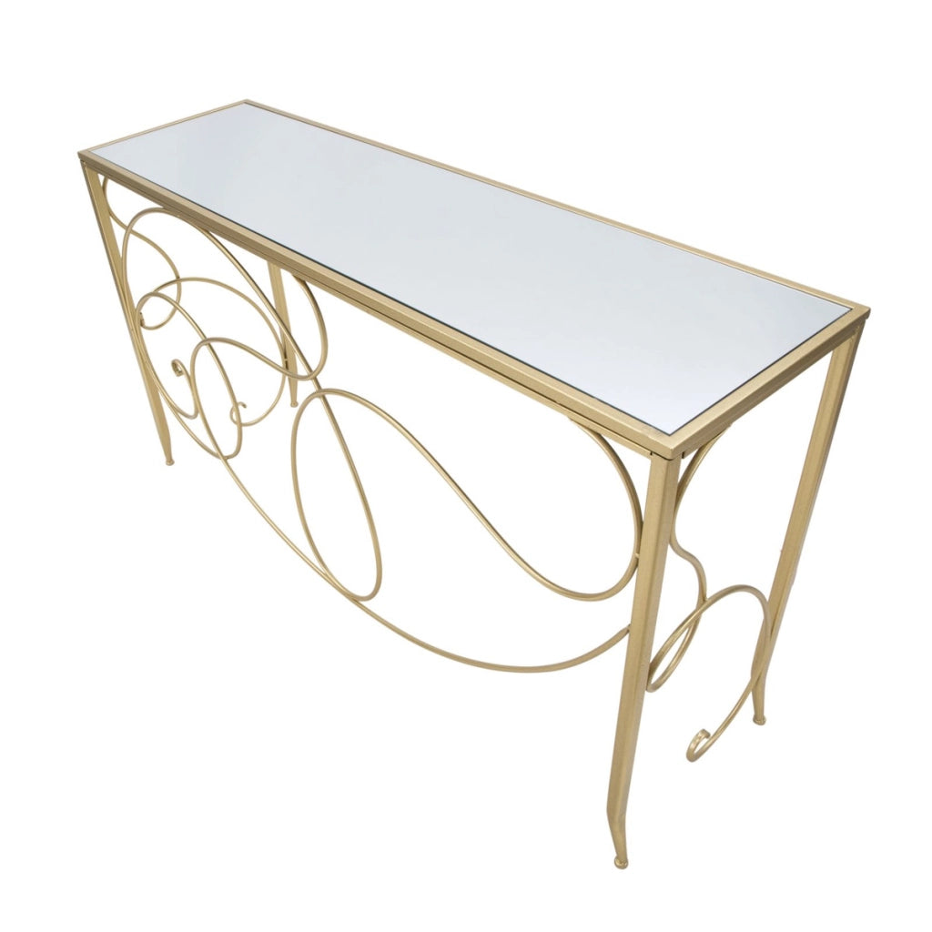 Consolle Art in ferro, MDF e specchio gold – 140 x 40 x H 80 cm