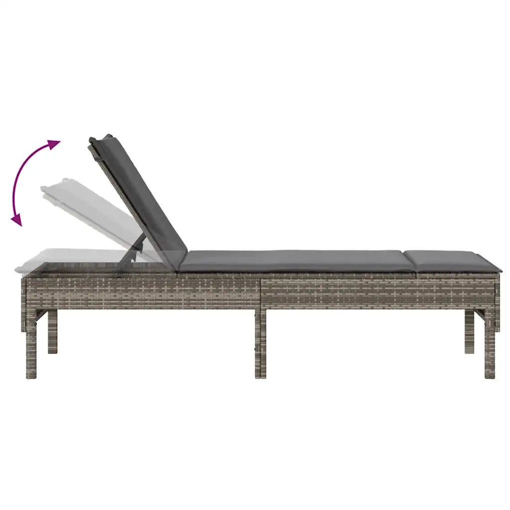 Lettino Prendisole | Sdraio da giardino | Lettino da sole con Cuscino Grigio 55x200x44cm in Polyrattan