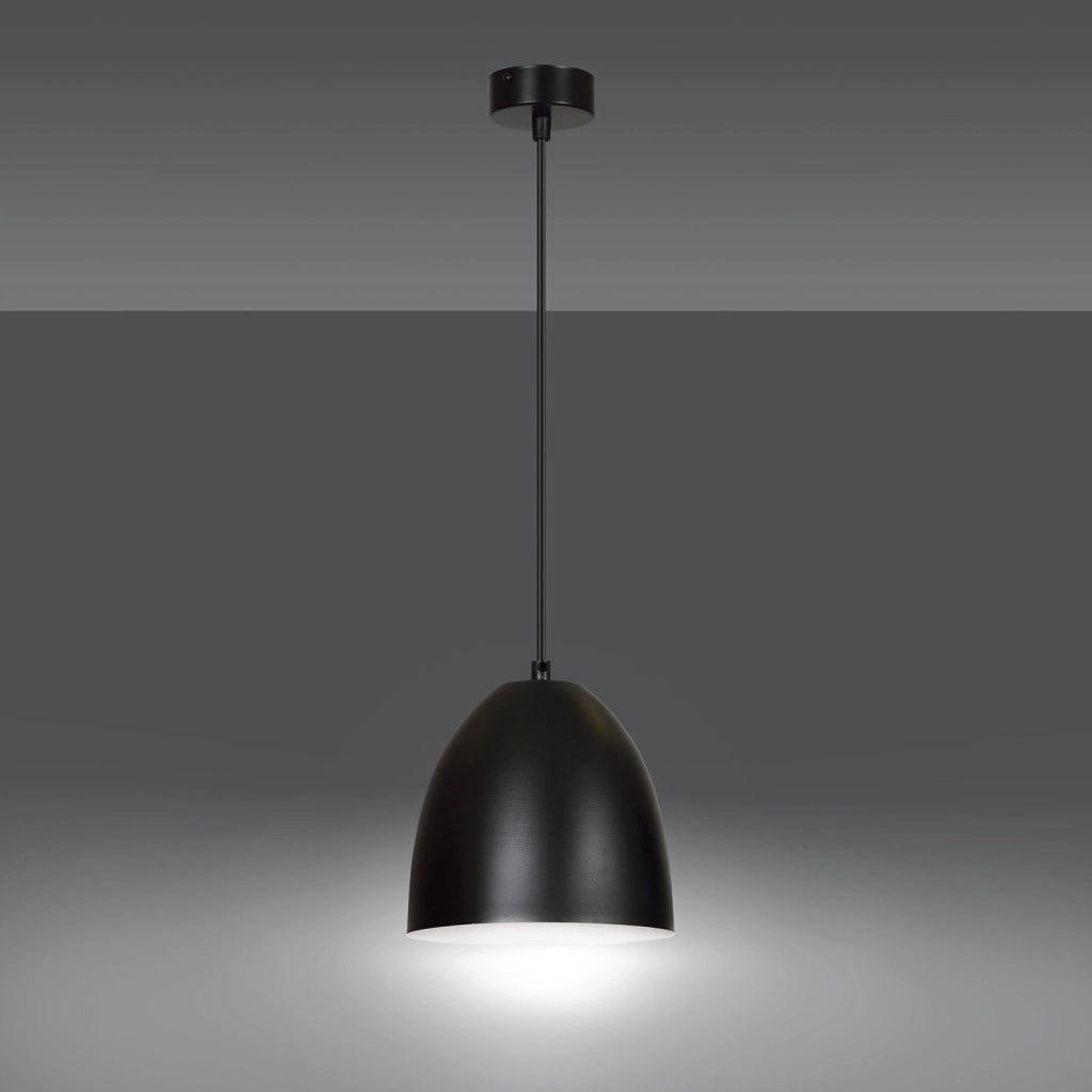 Sospensione 1 Luce Reartù In Acciaio Nero A Cupola Nero E Bianco