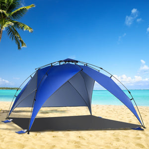 Tenda da Spiaggia Pop Up con Corde e Paletti in Poliestere Blu