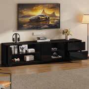 Mobile TV con LED; 2 cassetti e vano chiuso; MDF; vetro temperato; 160 x 40 x 52 cm; nero