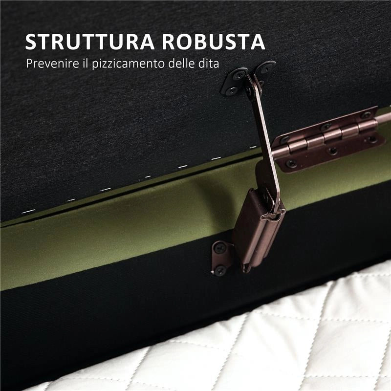 PANCA CONTENITORE OVALE DA 72L CON COPERCHIO SOLLEVABILE IN TESSUTO EFFETTO VELLUTO E LEGNO 108X44X43.5 CM VERDE