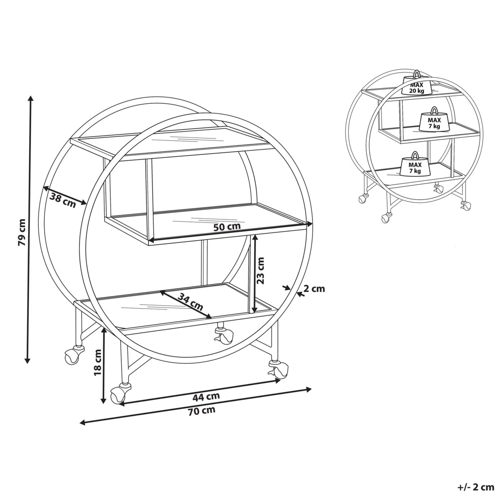 Carrello Cucina Metallo dorato Vetro 50 x 34 cm Ruote Glamour Portaoggetti Aperto Tre Ripiani Soggiorno