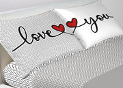 Coppia Federe Cuscino Letto Bottoni Laterali 100% Cotone Disegno Happy - Federe - Love You