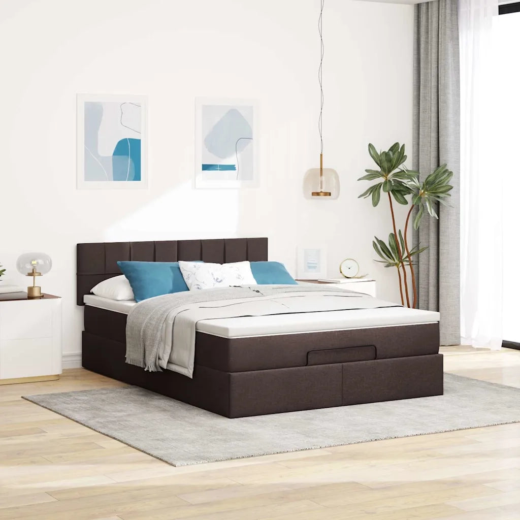 Pouf Letto con Materasso Marrone Scuro 140x190 cm in Tessuto 3311459