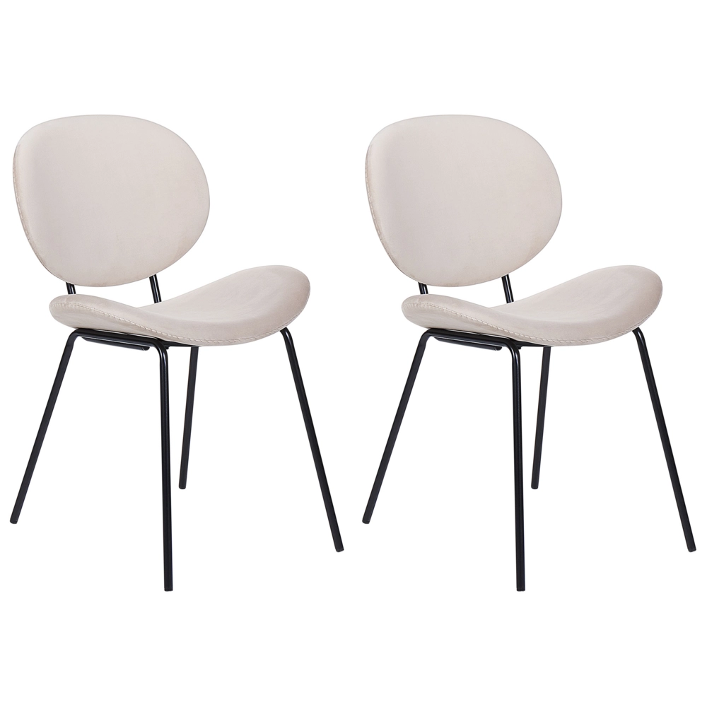 Set di 2 sedie in velluto grigio chiaro con gambe nere e senza braccioli design contemporaneo e retrò Sedute per la sala da pranzo