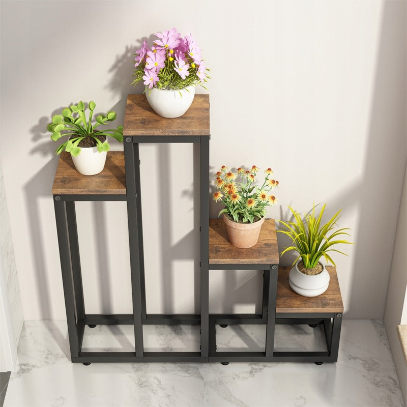 Supporto per piante marrone con misure 68x17x67 cm, ideale per il balcone.