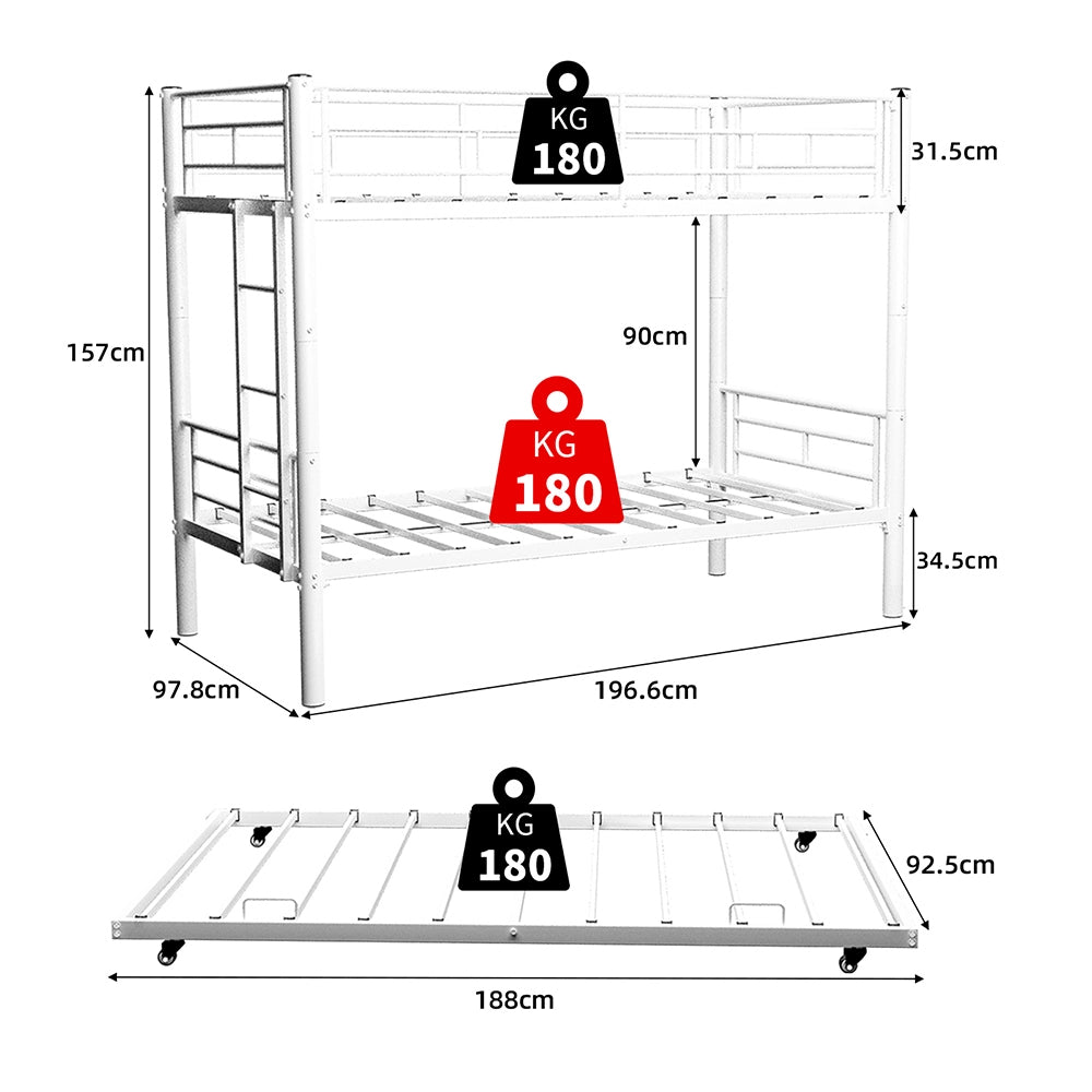 Letto metallico Twin Over Twin - Xylo - senza rete necessaria, sicuro