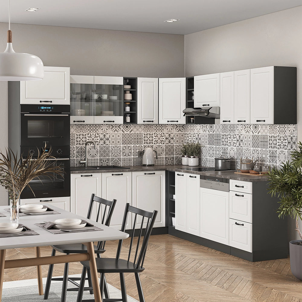 Vicco Cucina angolare completa Bianco casa di campagna/antracite 237 x 247 cm , PL Rovere