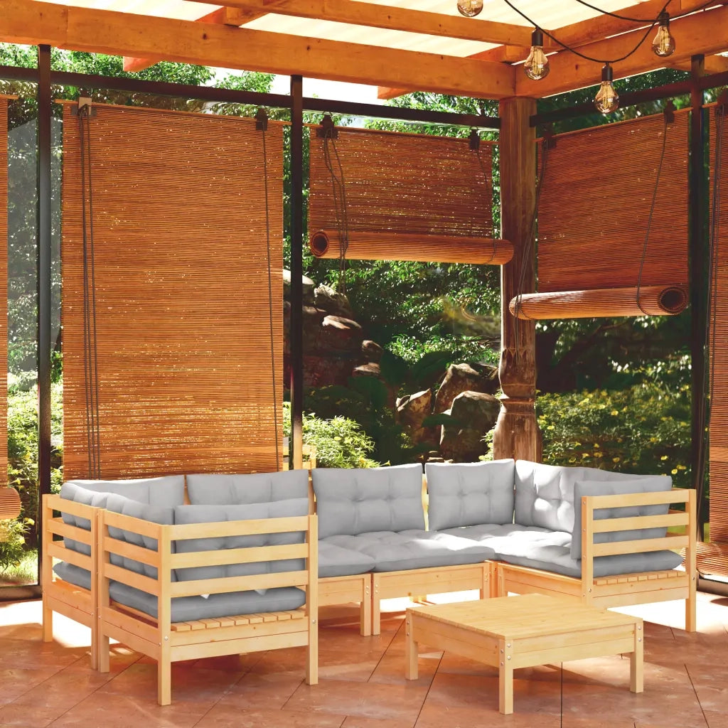 Set Divani da Giardino 7 pz con Cuscini Grigi Massello di Pino 3097300