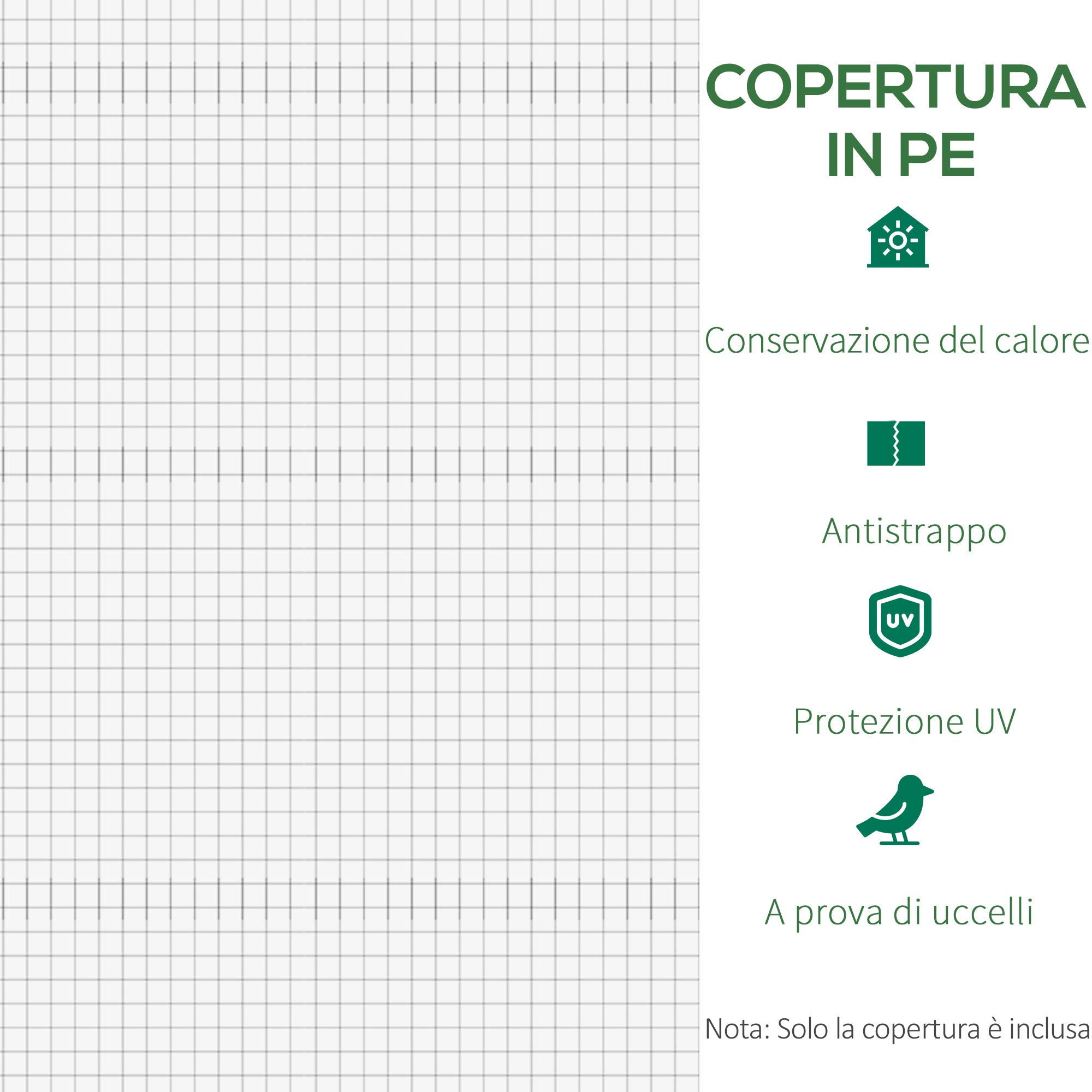 Telo per Serra 3x2x2 m con 6 Finestre Porta Avvolgibile e Bordi Interrati in PE Bianco