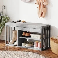 Scaffale per Scarpe con Panca, Scaffale per Corridoio per Scarpe, Mobile Portascarpe con Design a 3 Livelli, per Ingresso, Corridoio, Soggiorno, Camera da Letto, Grigio
