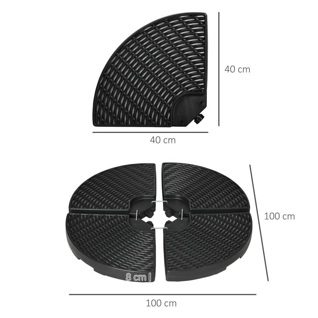 Base per Ombrellone a Braccio da 4 Pezzi in HDPE Riempibili con Acqua e Sabbia, ?100x8 cm, Nero