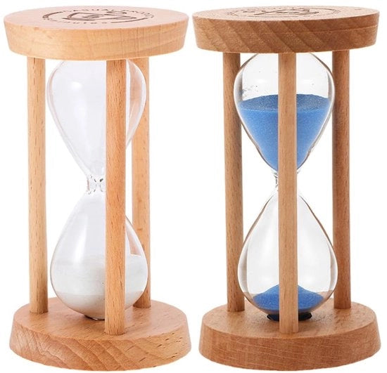 Timer a sabbia a due pezzi, 5 minuti, in legno, 9 cm x 5 cm, decorativo