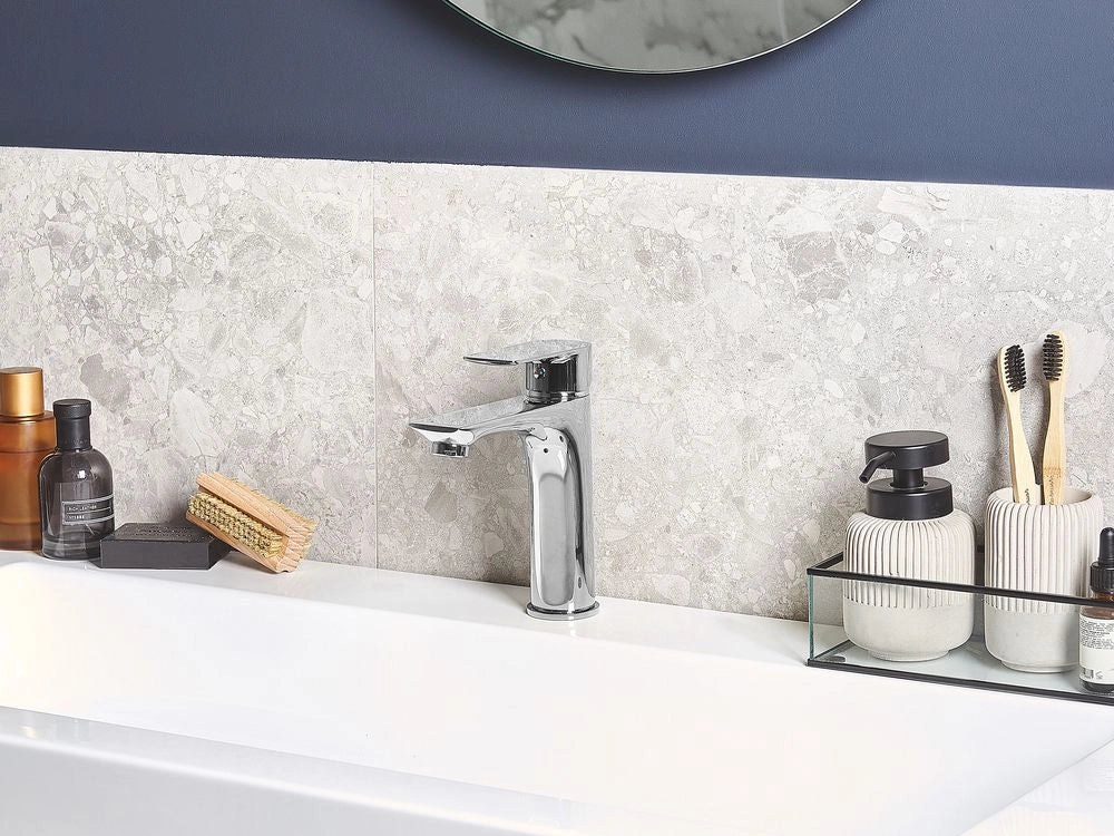 Miscelatore Lavabo Bocca Piatta Monocomando Ottone Argento moderno