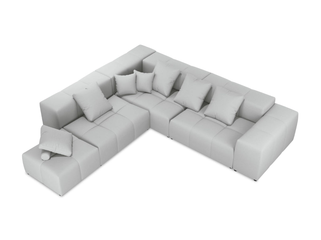 Cosmopolitan Design - Divano angolare modulare reversibile "Rome" 7 posti in tessuto strutturato grigio chiaro 
