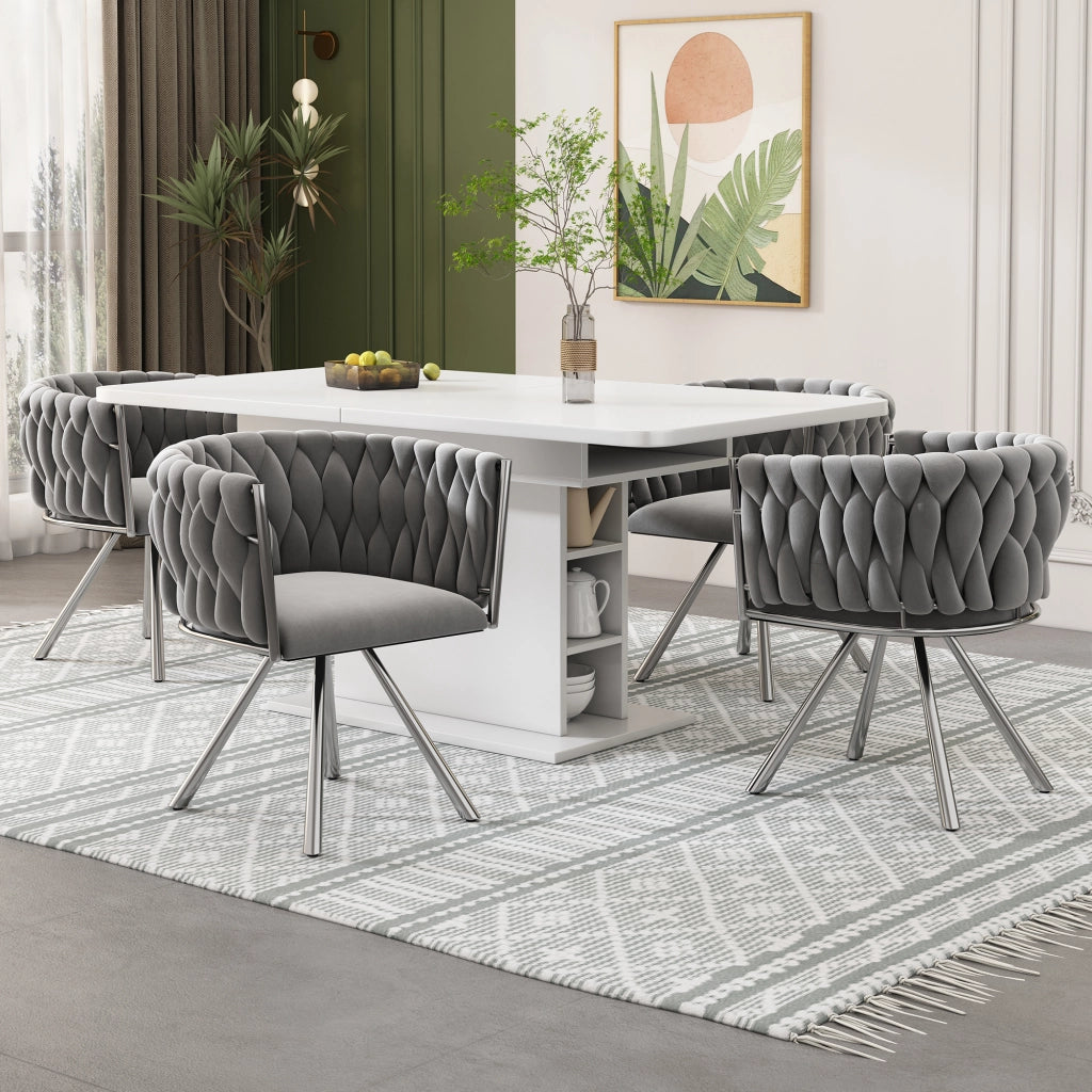 SEDIA girevole in velluto grigio e argento, set da 4 pezzi