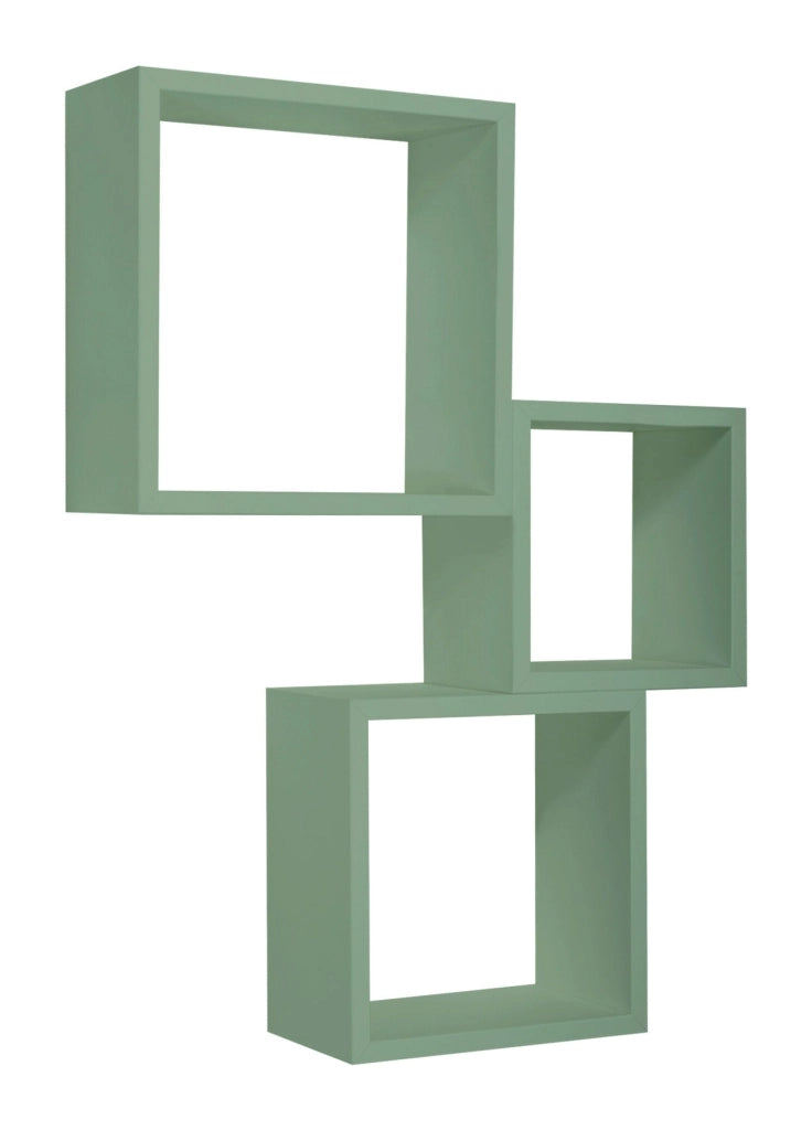 Set 3 Mensole da Parete Cubo in Fibra di Legno Incubo Verde Acqua Marina
