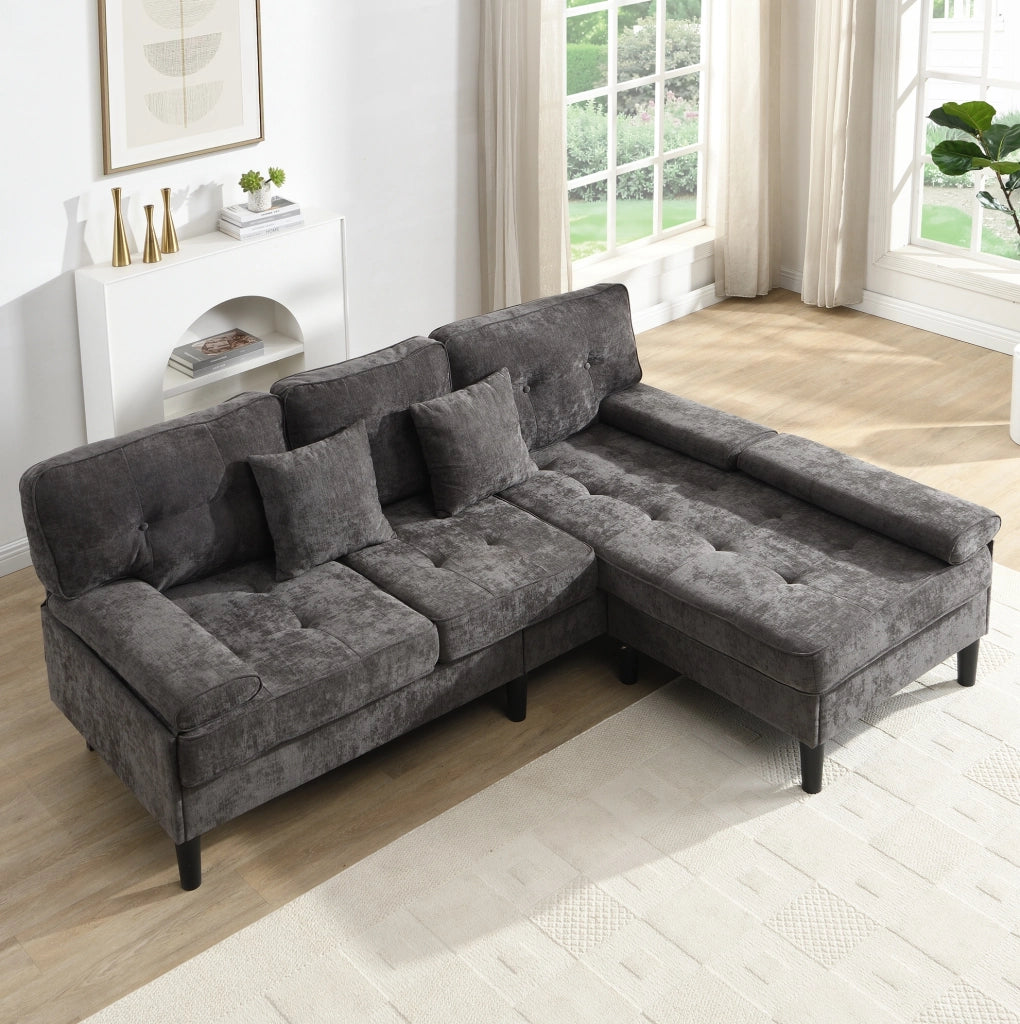 Divano angolare modulare a L in chenille con funzione letto e pouf mobile, 195 cm, ideale per appartamenti