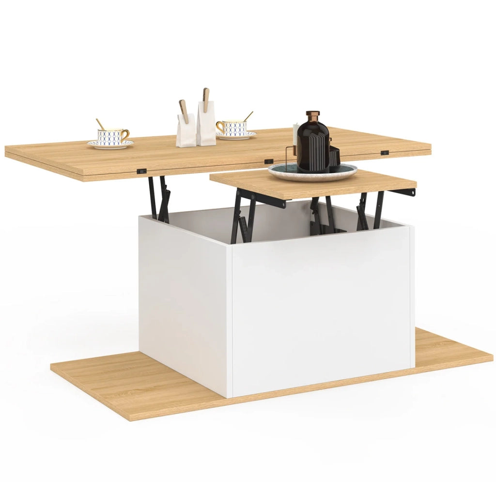 IDMarket - Tavolino rettangolare alzabile EDEN in legno e bianco con poggiapiedi