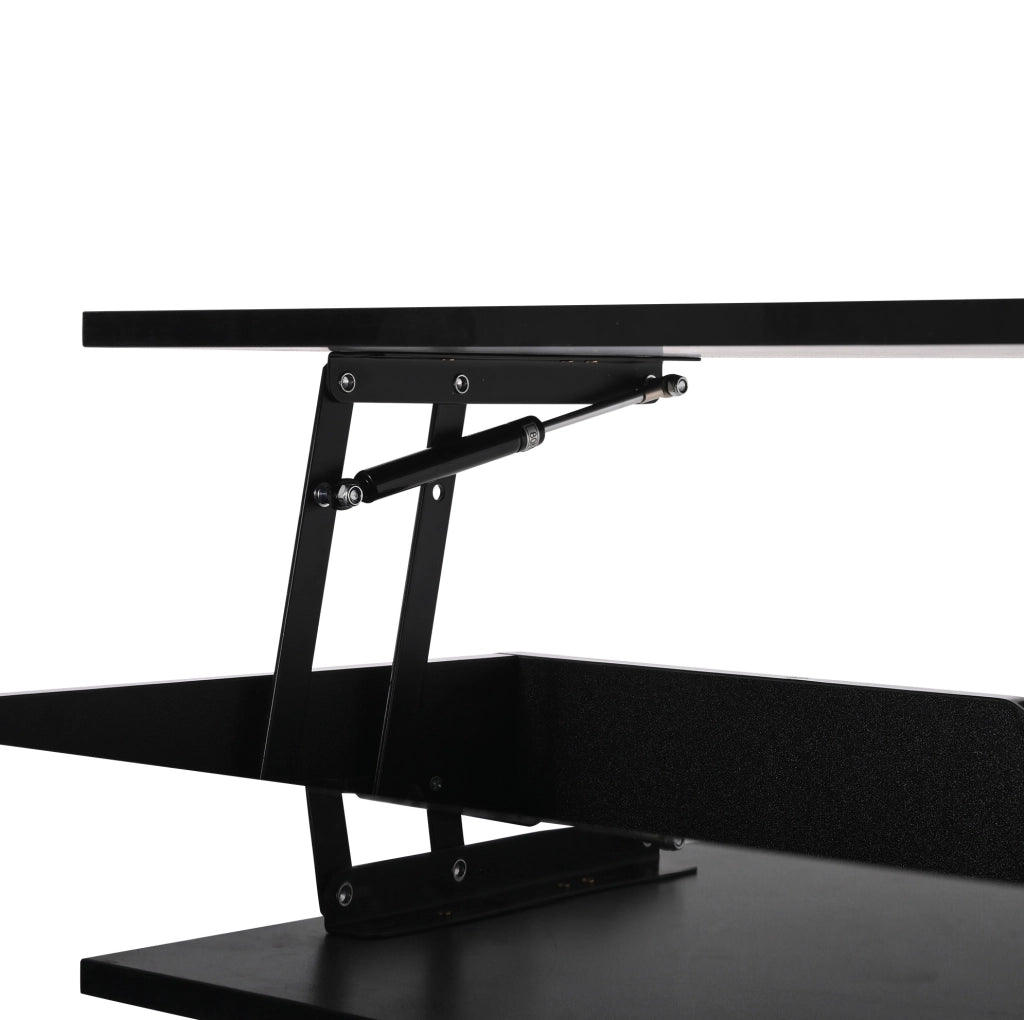 Tavolino da salotto alzabile 80x75x40 cm con LED e vano contenitore; truciolare nero lucido