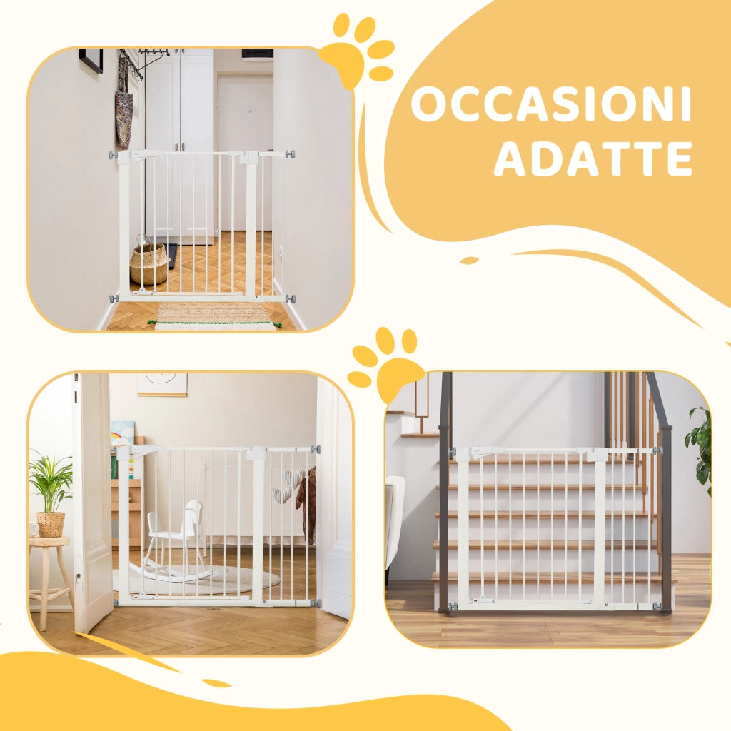 Cancelletto per Cani con Doppia Serratura ¨C Zephmum ¨C 76-103x4.2x77 cm, Bianco