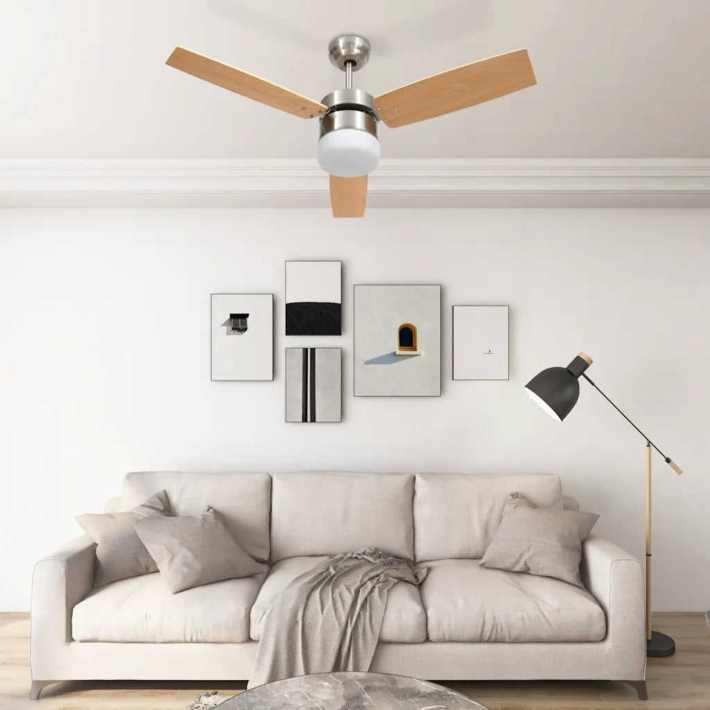 Ventilatore Soffitto Luce e Telecomando 108cm Marrone Chiaro 51490