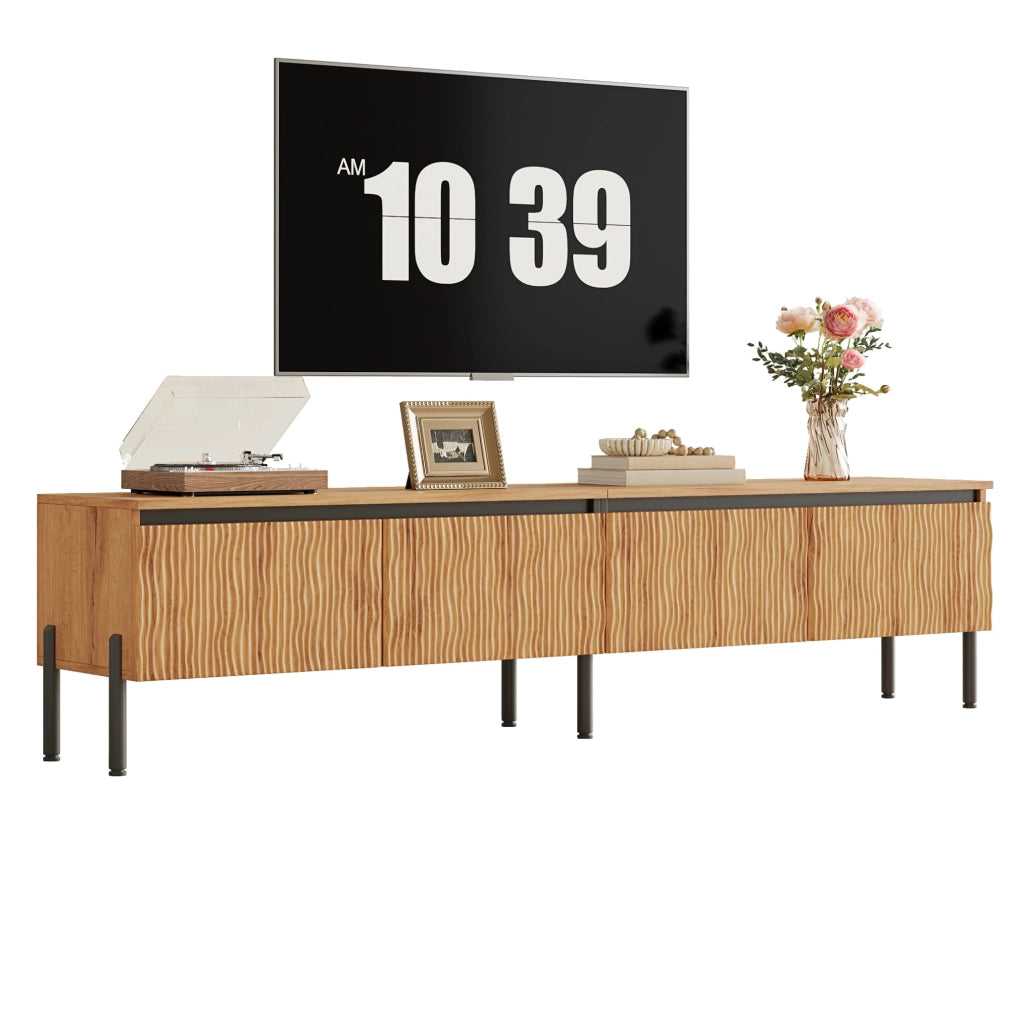 Mobile TV 180 cm naturale con 4 ante ondulate e passacavi