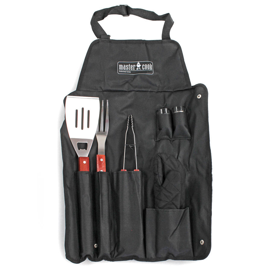 Set 5 Utensili Accessori per  Barbecue con Grembiule e Guanto Master Cook