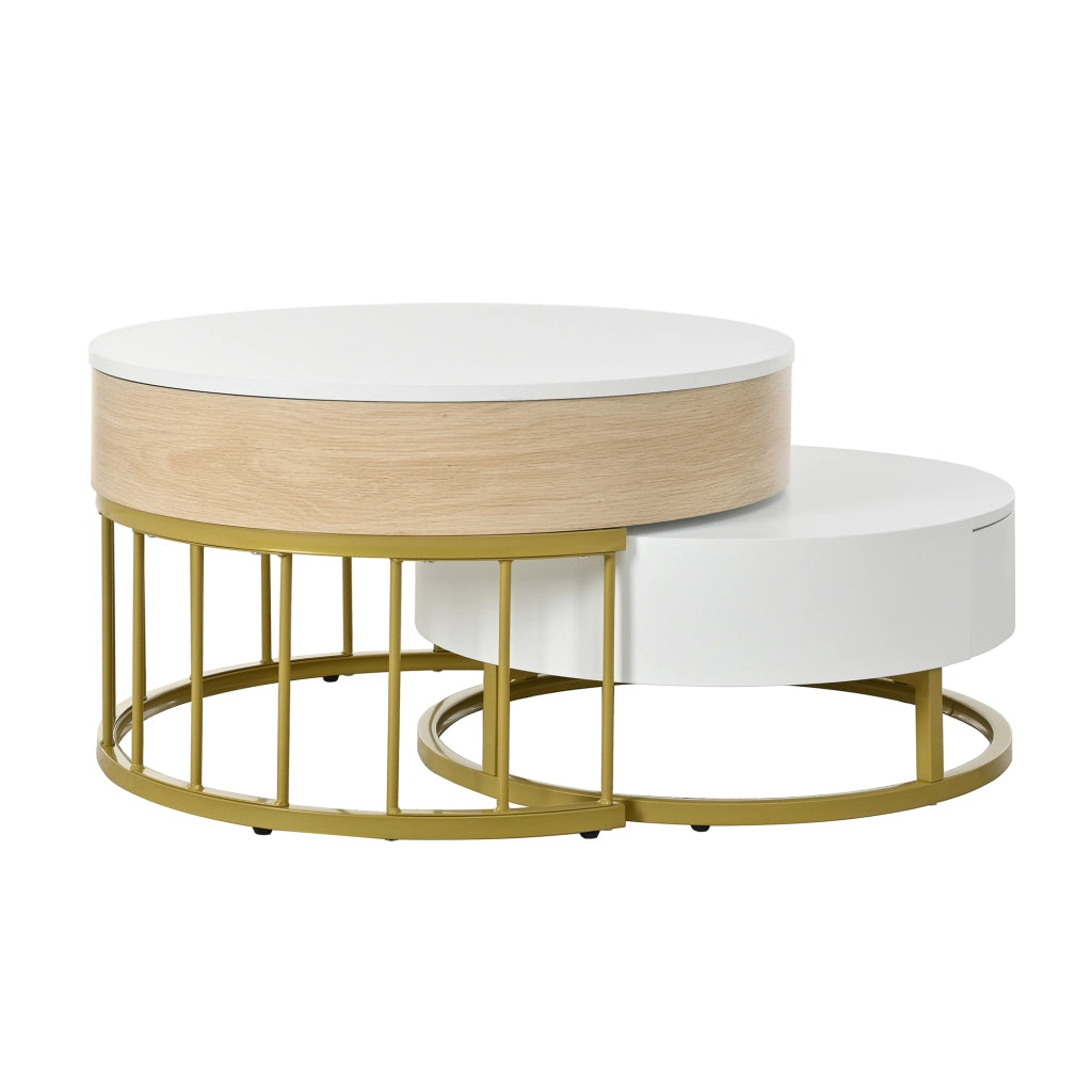 Tavolino da salotto 70x70x56 cm; 60x60x27 cm; piano sollevabile con cassetto; MDF; bianco