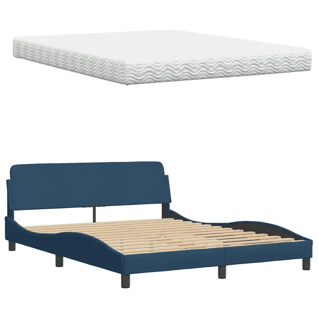 Letto con Materasso Blu 160x200 cm in Tessuto 3310754