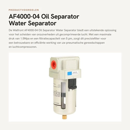 Separatore di Olio ad Alta Efficienza - Separatore di Acqua - Filtro a 5μm di Precisione - Ottenuto da Rame - Filtro dell'Aria - Utilizzo Sicuro