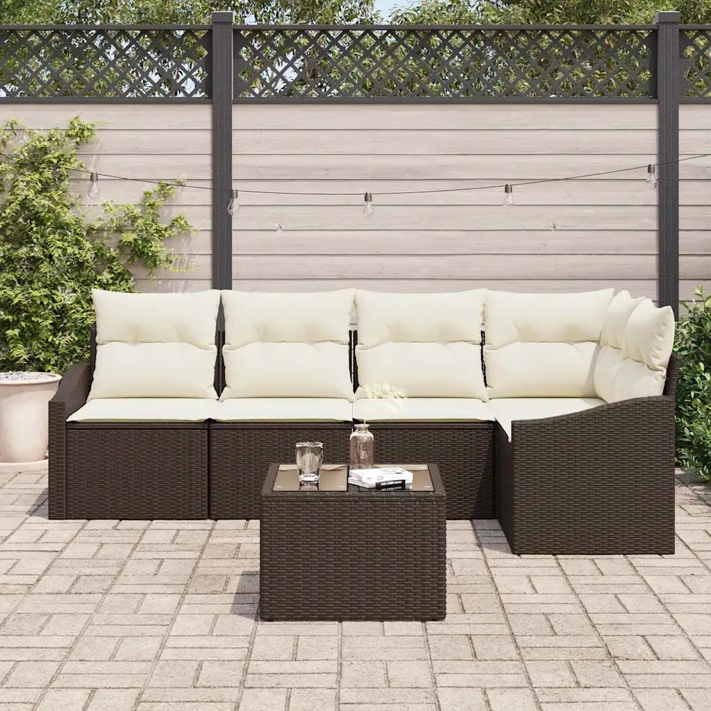 Set di divani con cuscino 6 pcs Marrone polyrattan