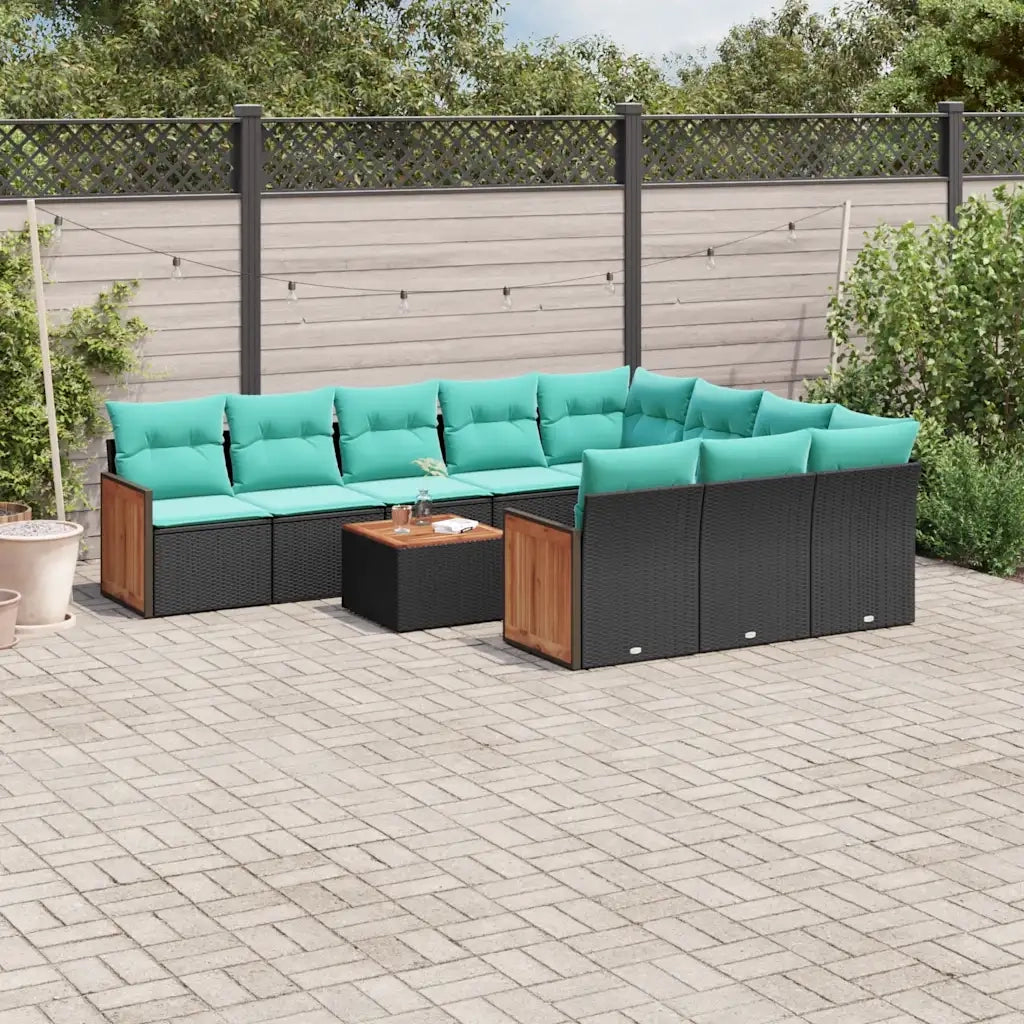 Set Divani da Giardino 11 pz con Cuscini Nero in Polyrattan 3228024